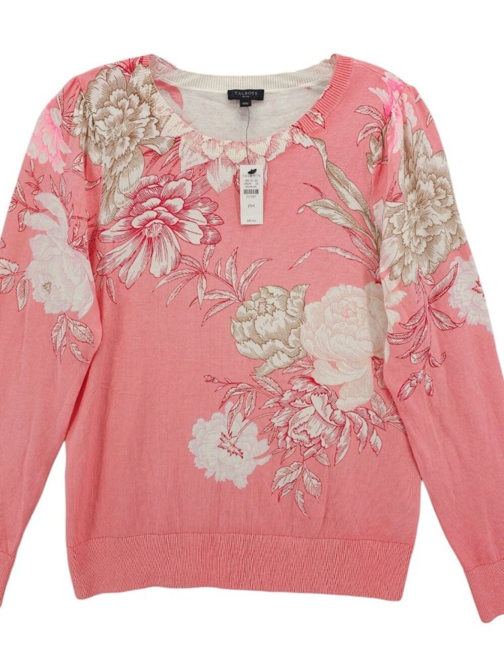 NWT TALBOTS Floral Sweater Pullover Cotton Rayon Knit Size PETITE MEDIUM